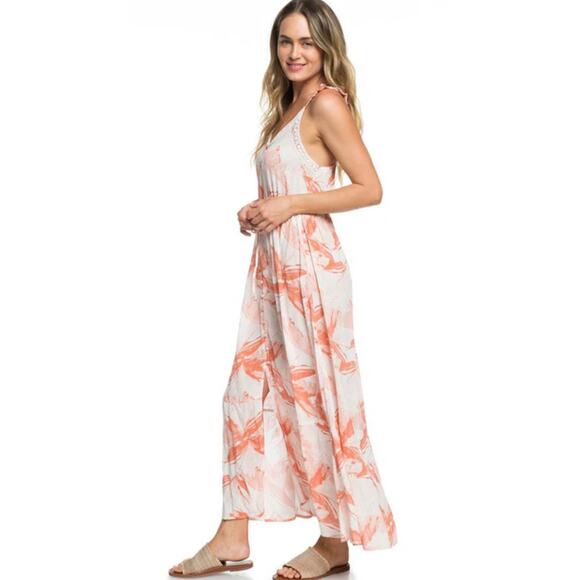 Roxy Hot Summer Lands Maxi Dress in Orange and White. Size M - Picture 2 of 9